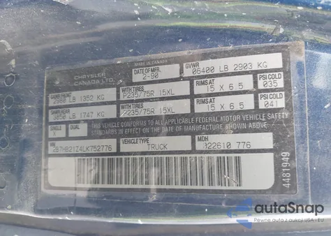 1990 Dodge Ram Van B250 z USA, uszkodzony, nr VIN 2B7HB21Z4LK752776